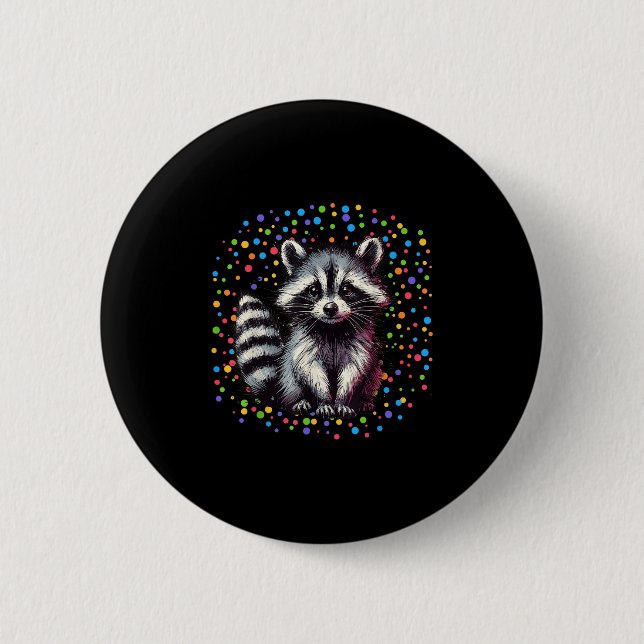 Badge Rond 5 Cm Dot Day Raccoon Rainbow Polka Garçons Filles Creat (Devant)