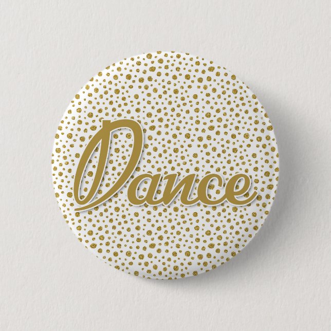 Badge Rond 5 Cm Dots d'or de danse - Gold White Dancing (Devant)