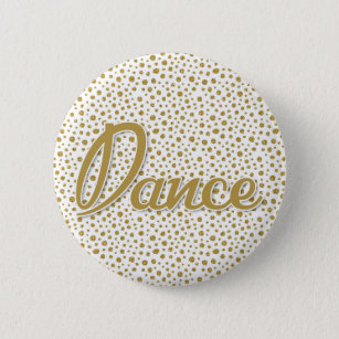 Badge Rond 5 Cm Dots d'or de danse - Gold White Dancing
