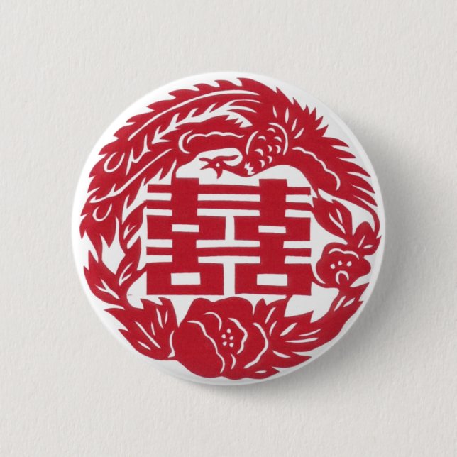 Badge Rond 5 Cm Double bonheur Phoenix (Devant)