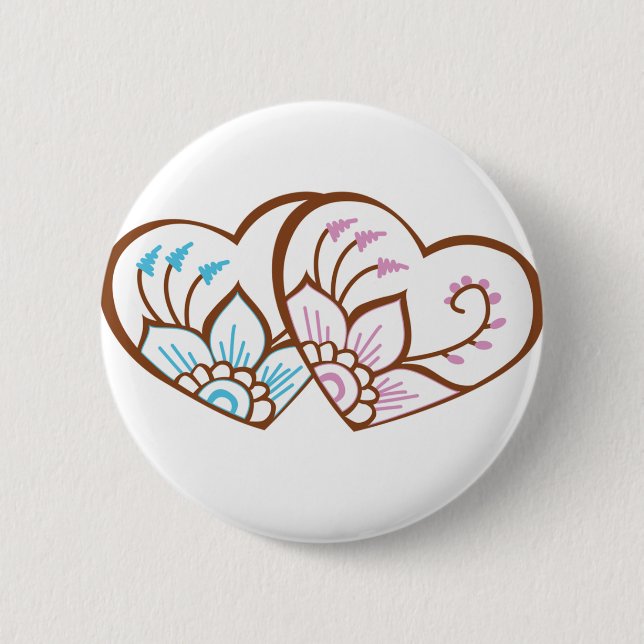 Badge Rond 5 Cm Double de coeur de henné (Devant)