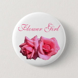 Badge Rond 5 Cm double rose rose fleurs rose fille mariage