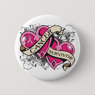 Badge Rond 5 Cm Double survivant de cancer du sein de coeur