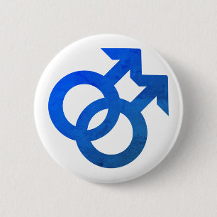 Badge Rond 5 Cm Double symbole masculin bleu