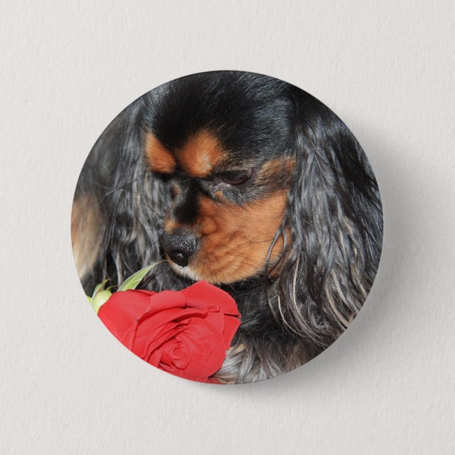 Badge Rond 5 Cm Douce Amour Cavalier King Charles Spaniel (Devant)