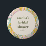 Badge Rond 5 Cm Douce Fête de Mariage Abstraite sur Mesure au Past<br><div class="desc">Bouton de Fête de Mariage Personnalisé au Tourbillon Abstrait Pastel Jaune,  Sauge et Rose de Style Moderne</div>