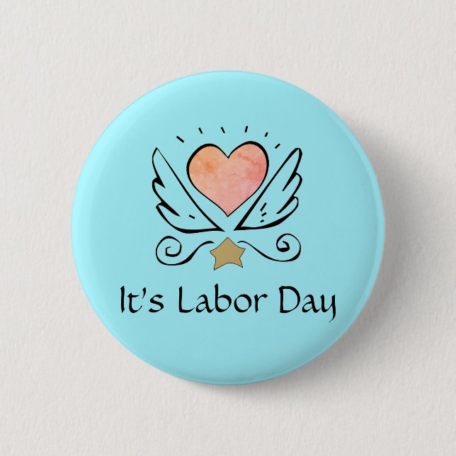 Badge Rond 5 Cm Doula Heart et Wings It's Labor Day Pin (Devant)