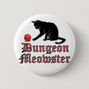 Badge Rond 5 Cm Doungeon Meowster Drôle RPG Chat avec dés