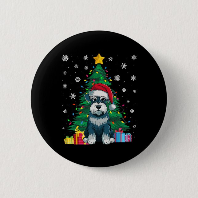 Badge Rond 5 Cm Doux moche sapin de Noël éclaire Schnauzer Chien S (Devant)