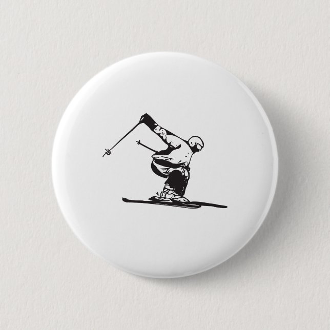 Badge Rond 5 Cm Downhill Skiing Skier  (Devant)