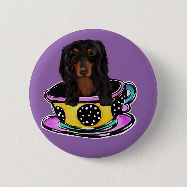 Badge Rond 5 Cm Doxie noir à longs poils (Devant)