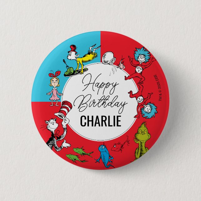 Badge Rond 5 Cm Dr. Seuss - Caractères | ANNIVERSAIRE DE ENFANT (Devant)