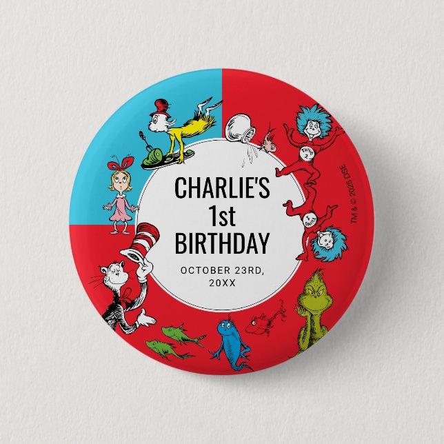 Badge Rond 5 Cm Dr. Seuss - Caractères | ANNIVERSAIRE DE ENFANT (Devant)