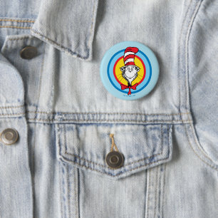 Badge Rond 5 Cm Dr. Seuss   Graphisme de tête de Chat dans le Chap