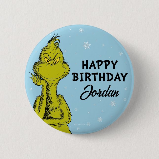 Badge Rond 5 Cm Dr. Seuss | Grinch Hiver Anniversaire (Devant)