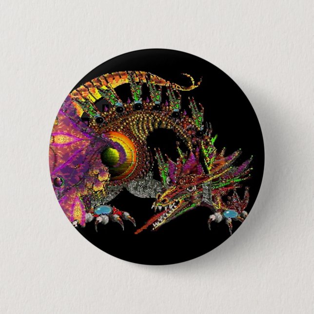 BADGE ROND 5 CM DRAGO / DRAGON D'OR IMAGINAIRE EN PURPLE ET NOIR (Devant)