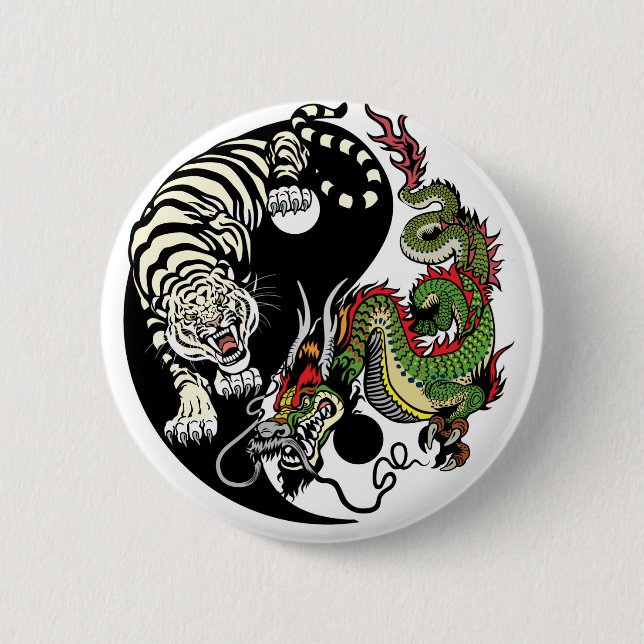 Badge Rond 5 Cm dragon and tiger yin yang symbol (Devant)