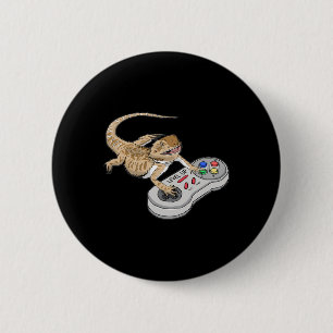 Badge Rond 5 Cm Dragon barbu jouant à un jeu vidéo Reptiles Pagona