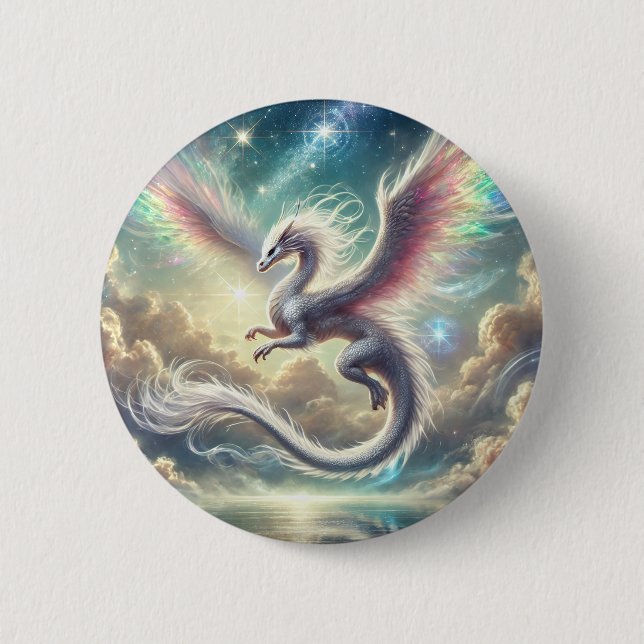 Badge Rond 5 Cm Dragon blanc (Devant)
