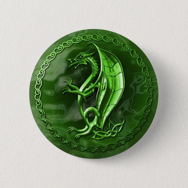 Badge Rond 5 Cm Dragon celtique vert (Devant)