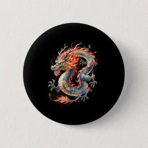 Badge Rond 5 Cm Dragon Chinois Mythologie Asiatique Zodiaque