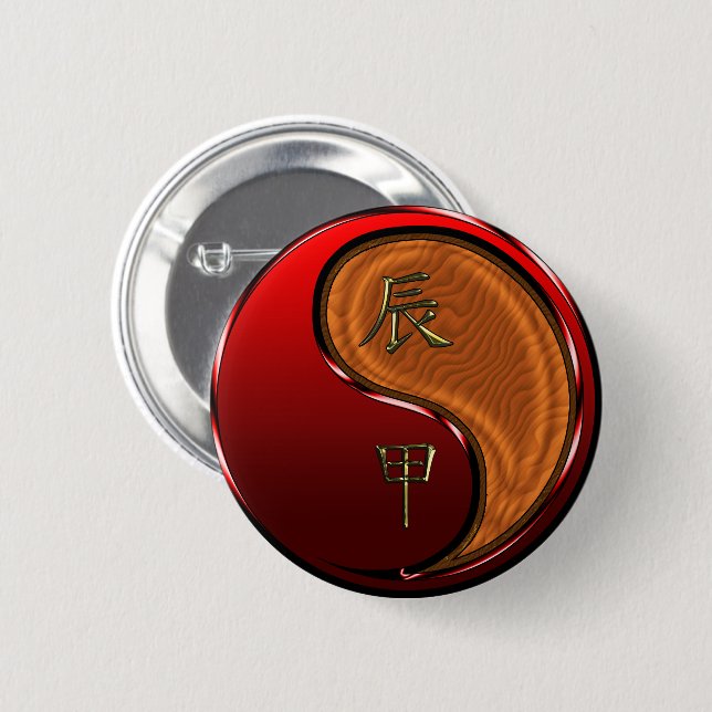 Badge Rond 5 Cm Dragon de Bois (Devant & derrière)