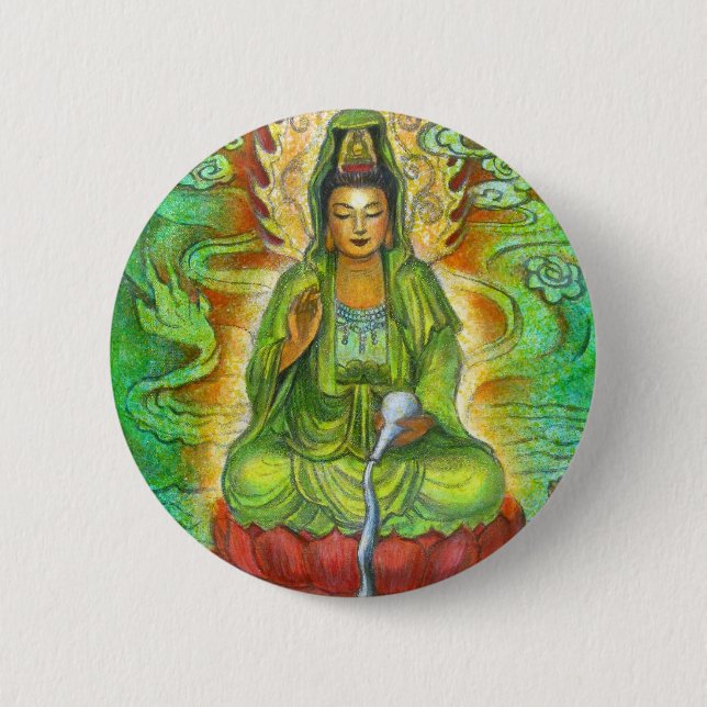 Badge Rond 5 Cm "Dragon d'eau" Kuan Yin Buton (Devant)