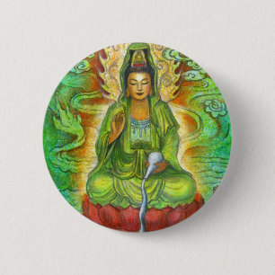 Badge Rond 5 Cm "Dragon d'eau" Kuan Yin Buton