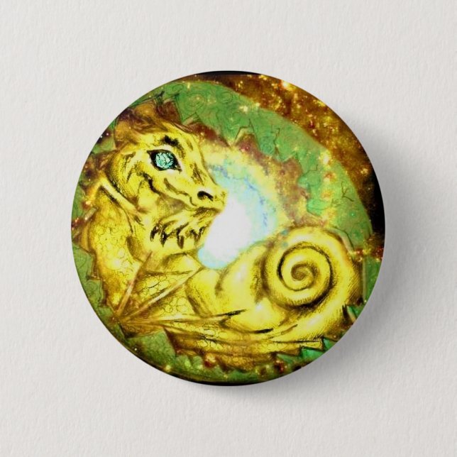 Badge Rond 5 Cm Dragon d'étoile d'or (Devant)