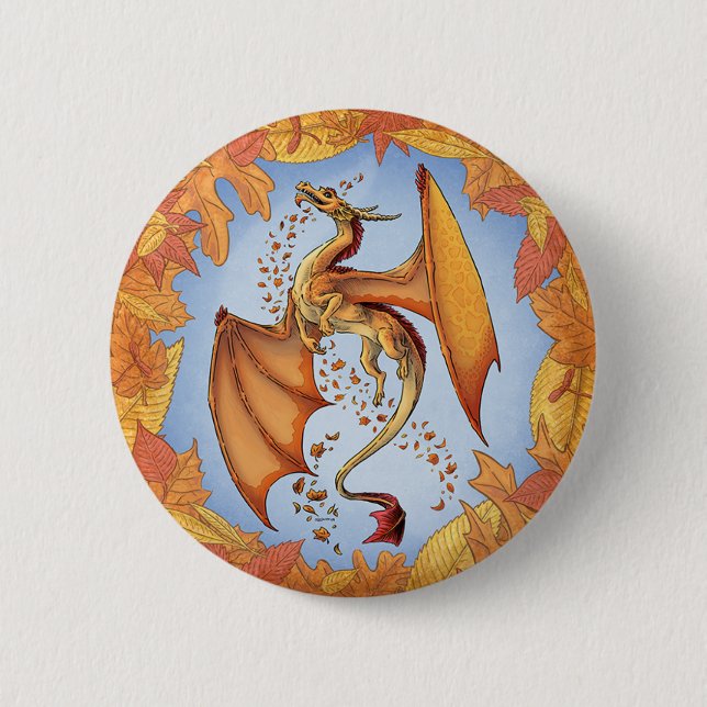 Badge Rond 5 Cm Dragon d'Orange d'Automne Nature Imaginaire Art (Devant)