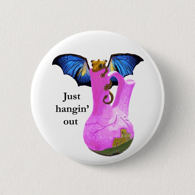 Badge Rond 5 Cm Dragon et vase (Devant)