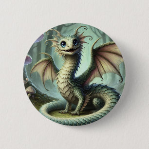 Badge Rond 5 Cm Dragon Jabberwocky Cute Imaginaire Créature Art