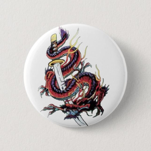 Badge Rond 5 Cm Dragon japonais Katana de Sui Riu (Devant)