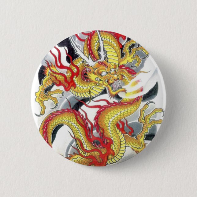 Badge Rond 5 Cm Dragon jaune japonais (Devant)