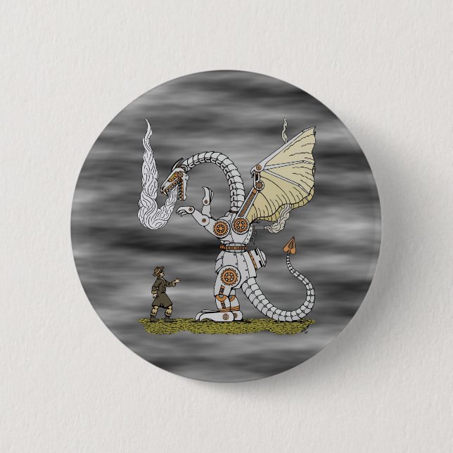 Badge Rond 5 Cm Dragon mécanique (Devant)