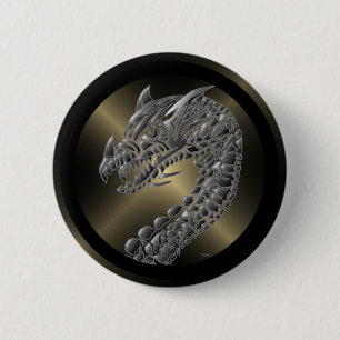 Badge Rond 5 Cm Dragon métallique tribal
