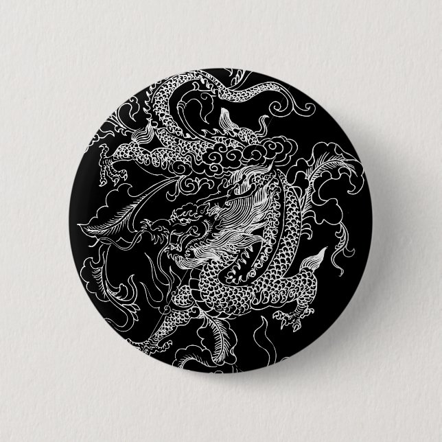 Badge Rond 5 Cm Dragon noir et blanc (Devant)