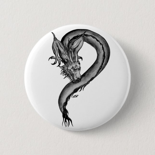 Badge Rond 5 Cm Dragon noir et blanc (Devant)