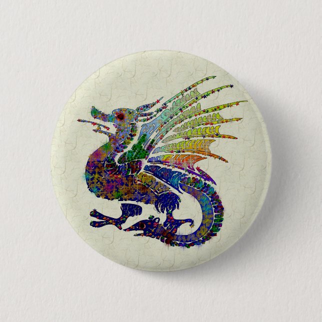 Badge Rond 5 Cm Dragon orné de bijoux (Devant)