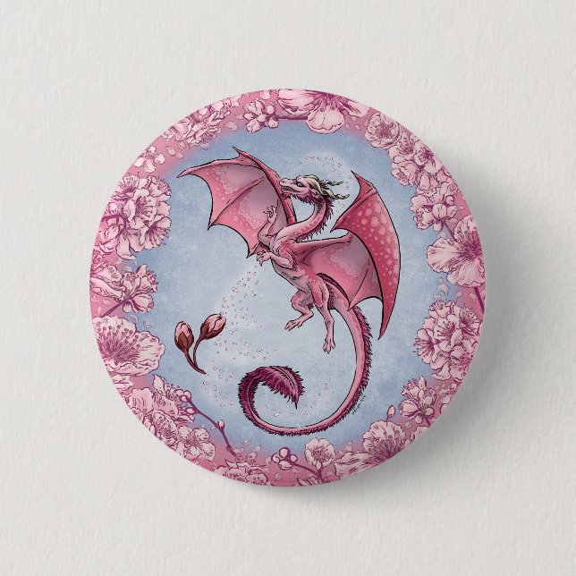 Badge Rond 5 Cm Dragon rose du printemps Nature Imaginaire Art (Devant)