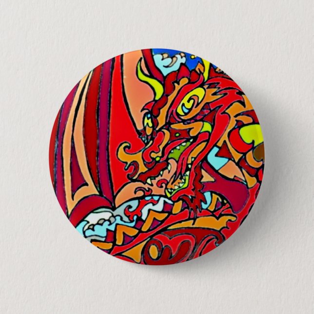 Badge Rond 5 Cm Dragon rouge (Devant)