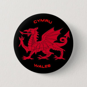 Badge Rond 5 Cm Dragon rouge du Pays de Galles (Cymru), dos noir