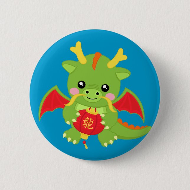 Badge Rond 5 Cm Dragon tenant la lanterne (Devant)