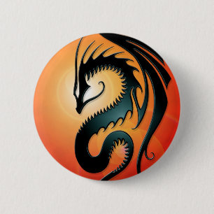 Badge Rond 5 Cm Dragon tribal noir, rouge
