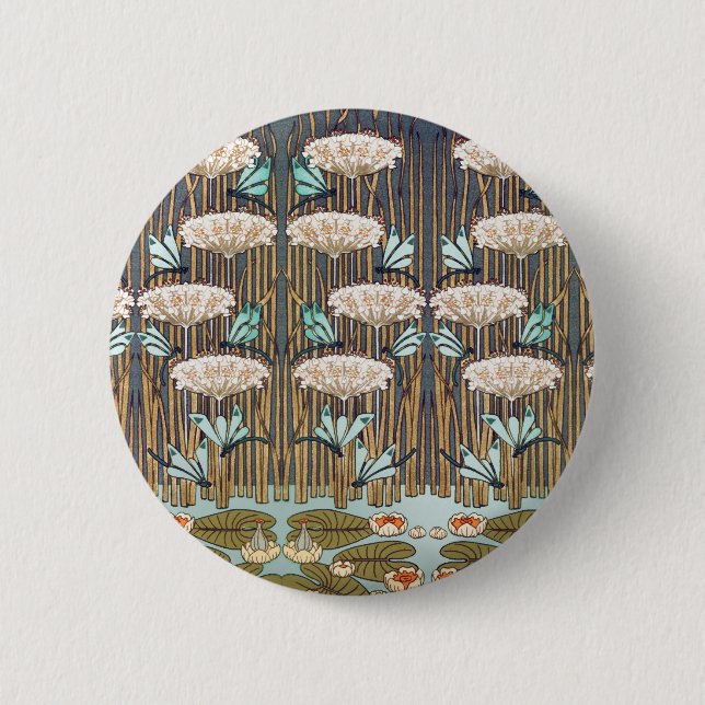 Badge Rond 5 Cm Dragonflies Water Lilies Marais Art Nouveau (Devant)