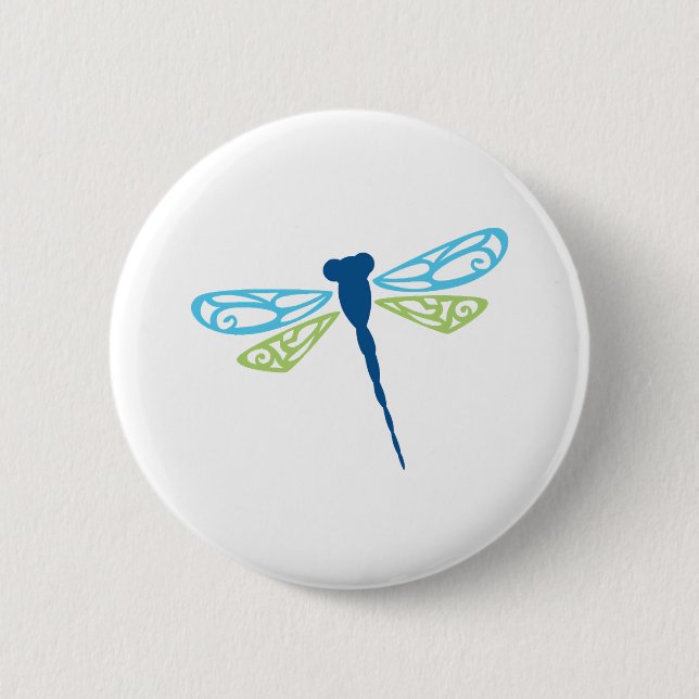 Badge Rond 5 Cm Dragonfly bleu et vert (Devant)