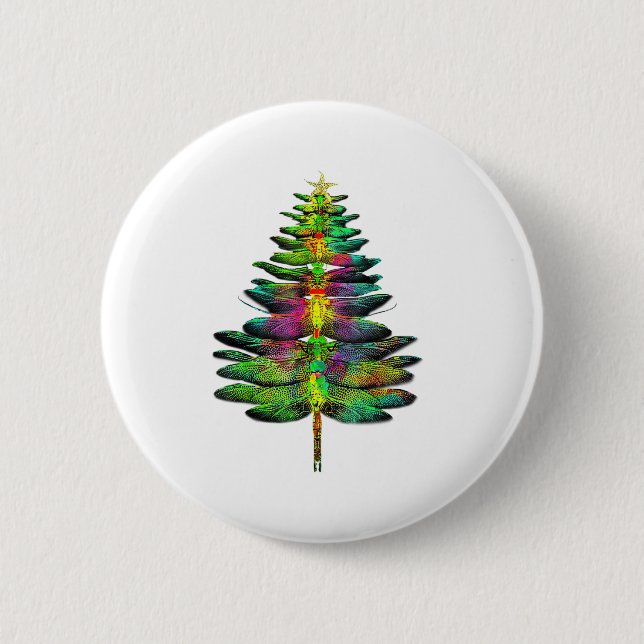 Badge Rond 5 Cm Dragonfly Christmas Tree Dragonfly Xmas  (Devant)