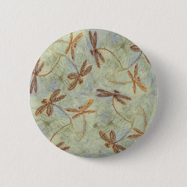 Badge Rond 5 Cm Dragonfly Dance Gold (Devant)