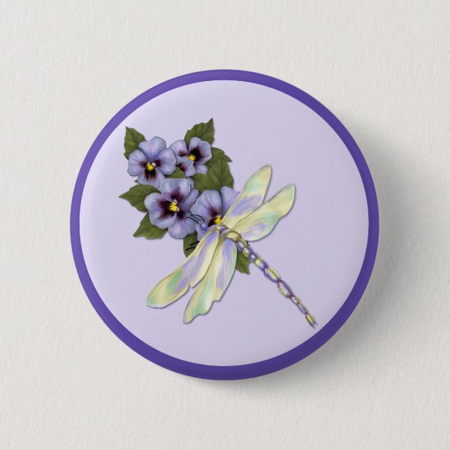 Badge Rond 5 Cm Dragonfly et Pansies (Devant)