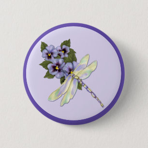 Badge Rond 5 Cm Dragonfly et Pansies